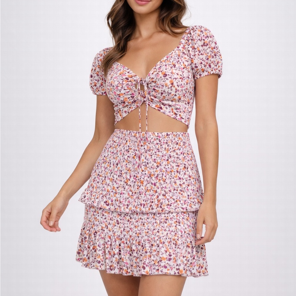 Sky to Moon Floral Cut-Out Smocked Mini Dress